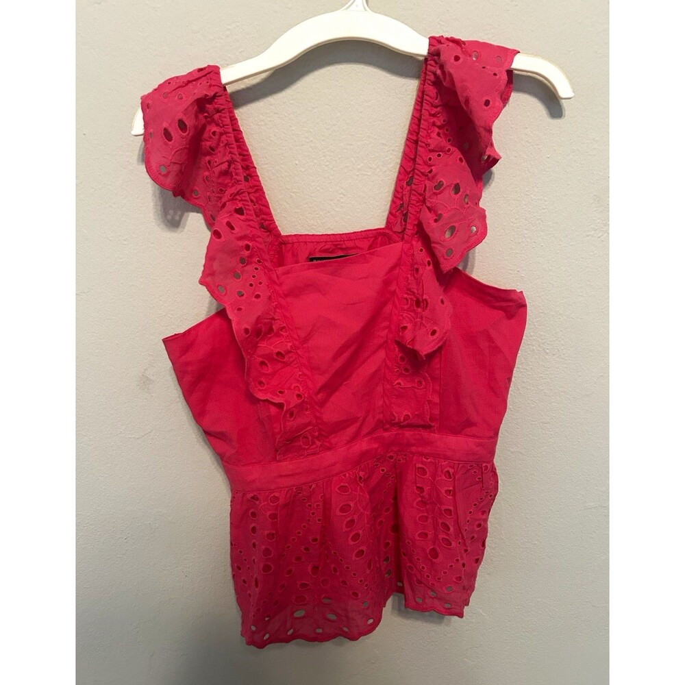 Banana Republic Pink Eyelet Ruffle Square Neck Sleeveless Tank Top Size M Preppy
